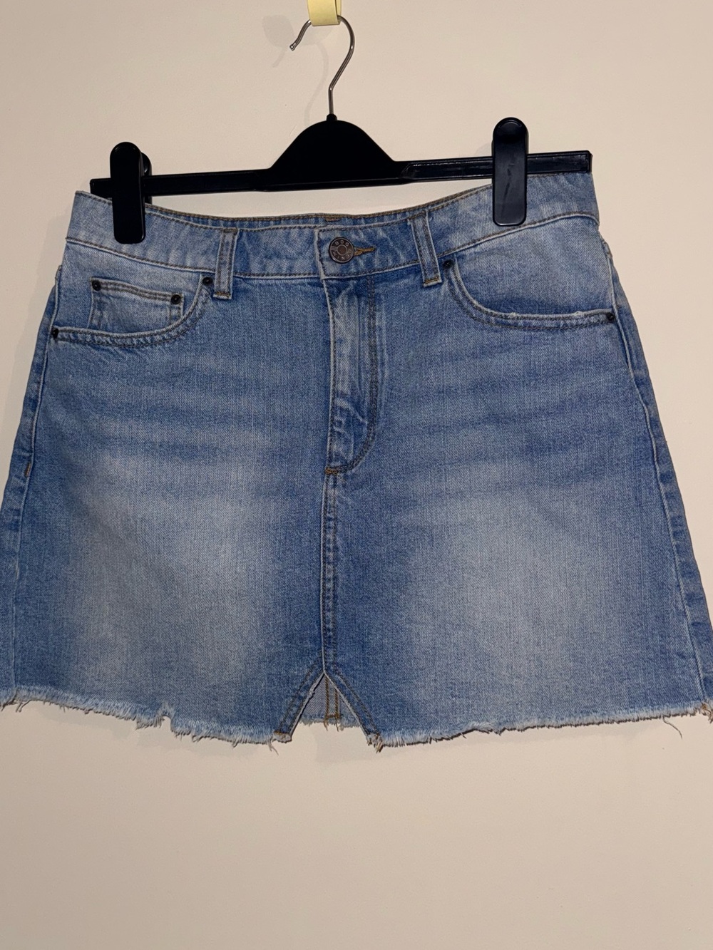BDG Light Blue Denim Mini Skirt with Frayed Hem